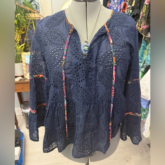 N.w.t. Johnny Was Tamera Eyelet Blouse Size Large Bell Sleeves - Picture 7 of 13